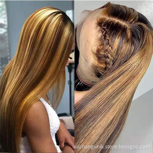 Uniky Highlight piano 4/27 Straight 30 inch lace closure wig Ombre 13X4X1 virgin transparent HD lace front human hair wigs